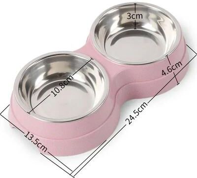 Pet Hub Stainless Steel Double Pet Food Bowl: Feeding & Drinking pink