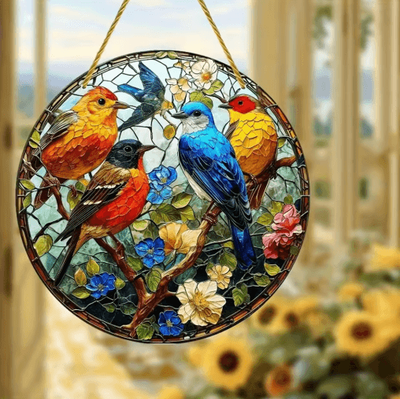 Inspire Picks Acrylic Bird & Flower Hanging Ornament Cute Floral Window Decor Pendant 6