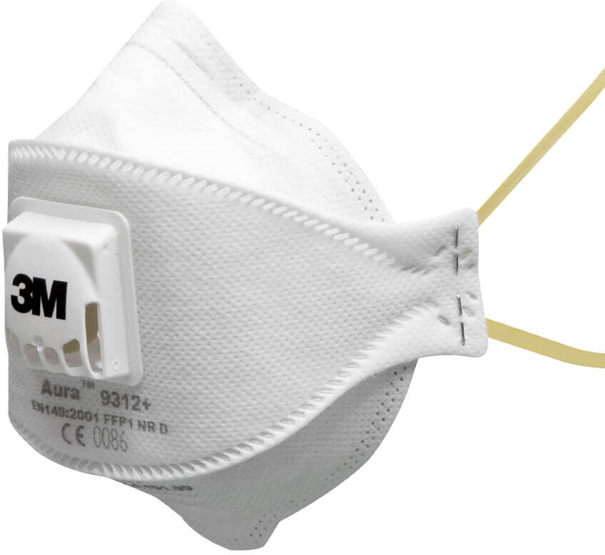 Boîte de 10 masques pliables jetables série Aura™ 9312+ FFP1 avec soupape 3M 7000088724 Blanc