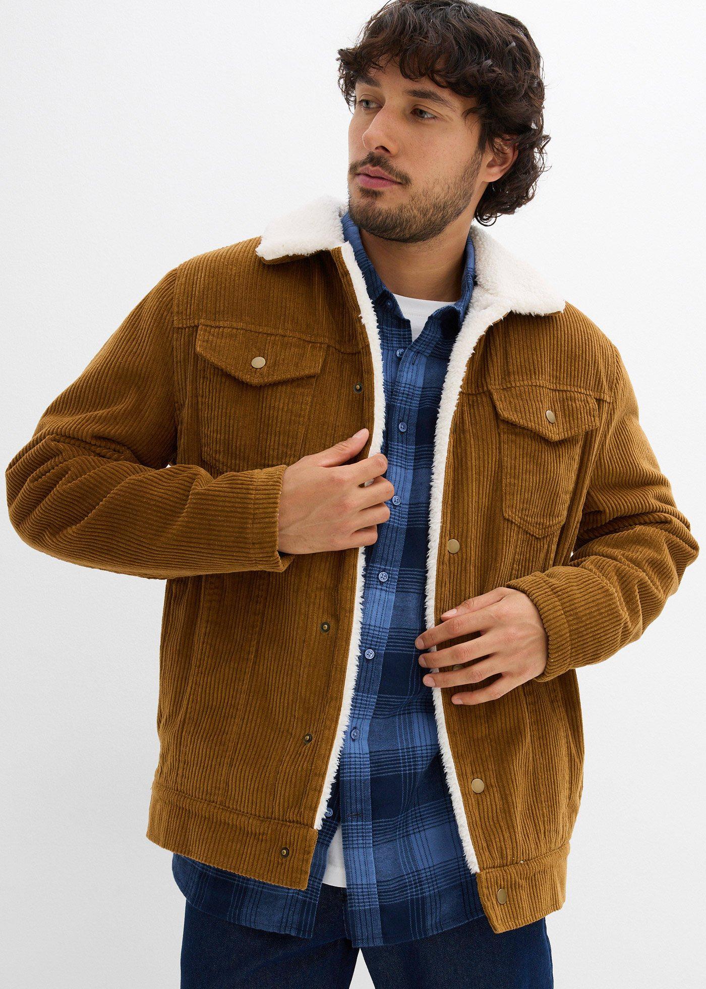 bonprix Cord-Jacke mit Teddyfutter, braun, Gr.60/62 (XXL), Coole Cordjacke mit vier Taschen, aus Cord