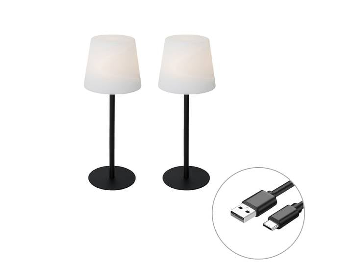 Ensemble de 2 lampes de table rechargeables noires 40 cm IP54 -