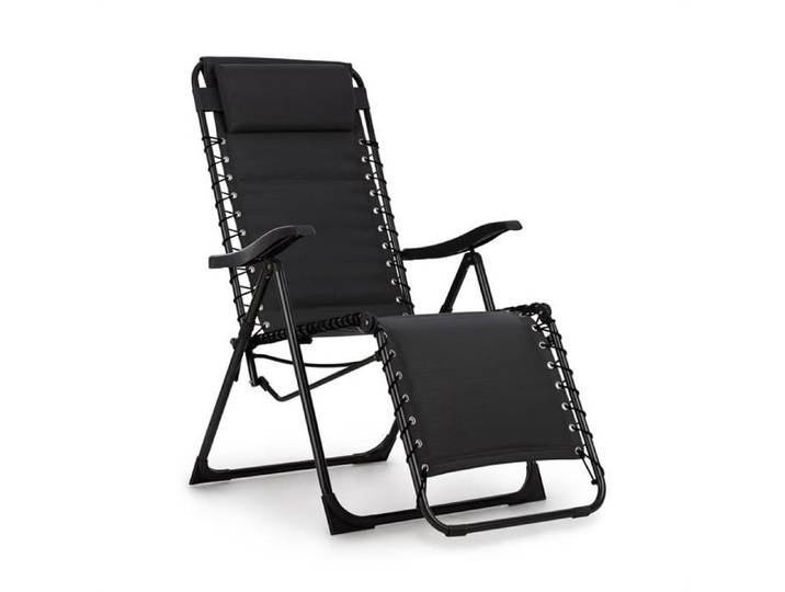 Blumfeldt California Dreaming Chaise de jardin transat pliant cadre acier noir