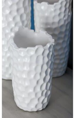 Studio 350 White Porcelain Ceramic Decorative Vase with Hammered Texture