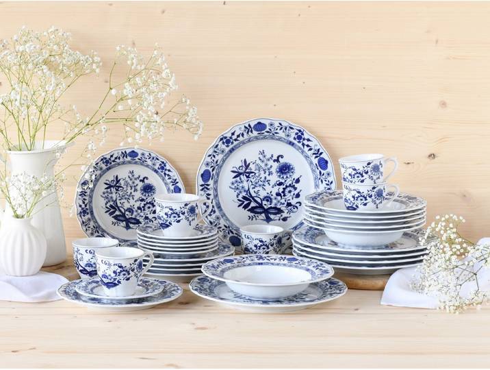 creaTable Kombiservice Flora Zwiebelmuster, Kombi-Service 30-tlg (30-tlg), 6 Personen, Porzellan, Nostalgisch, Vintage