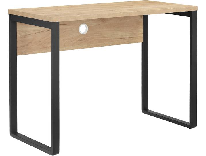 Schreibtisch GOODPRODUCT Moid , braun (eiche natur, schwarz, eiche natur), B:100cm H:75cm T:50cm, Tische, Schreibtisch, Computertisch, Kabeldurchlass, Metallkufen, Breite 100 cm