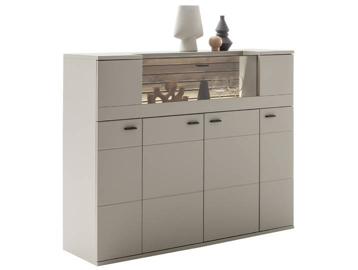 Highboard Lüttich , Basalt / Wotan Eiche , optional LED Beleuchtung
