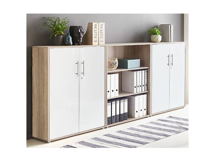 Schrankwand 3-teilig Typ A 85 x 114 x 33cm Braun/Eiche Sonoma Dekor/Weiß