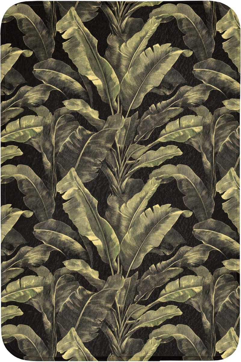 Groene botanische badmat met bladeren motief en antislip - 60 x 90 cm