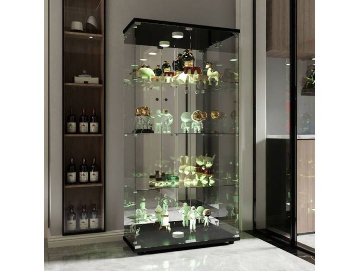 Vitrine en verre - LUMINARIX -vitrine LED -Vitrine Armoire pour Collection - 4 étagères - 2 portes avec serrure -Noir-80x36x164 cm