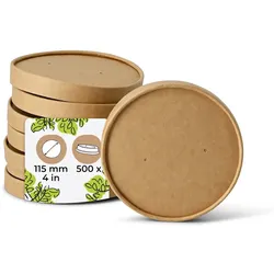 BIOZOYG Pappdeckel Suppenbecher 500 Stück Ø 115 mm Braun  Suppenterrine mit Deckel Beschichtet Einweg  Kartondeckel Membrandeckelmit Luftlöchern