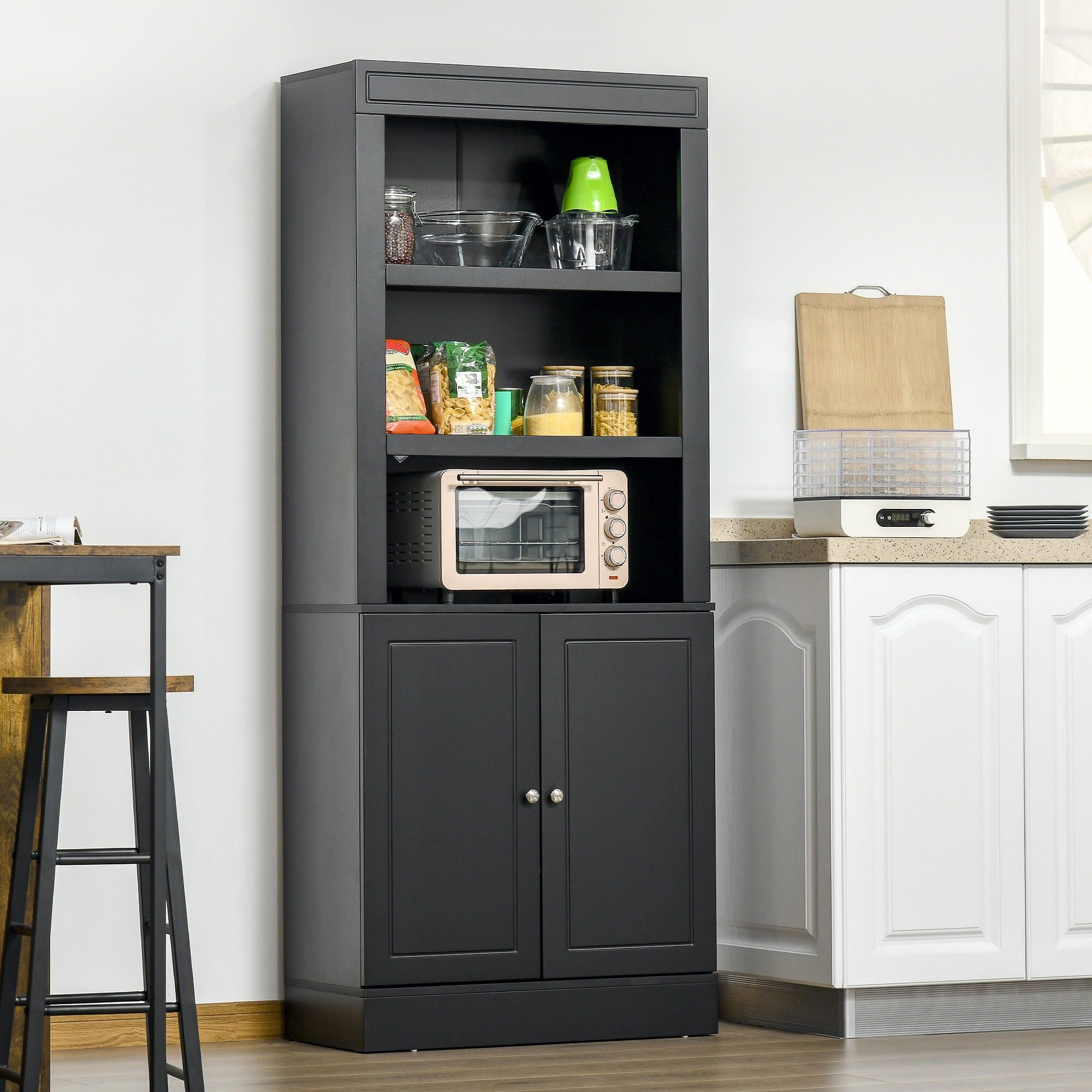 giordanoshop Credenza Alta 2 Ante 3 Ripiani 74,6x35,5x182,5cm in Legno Nero...