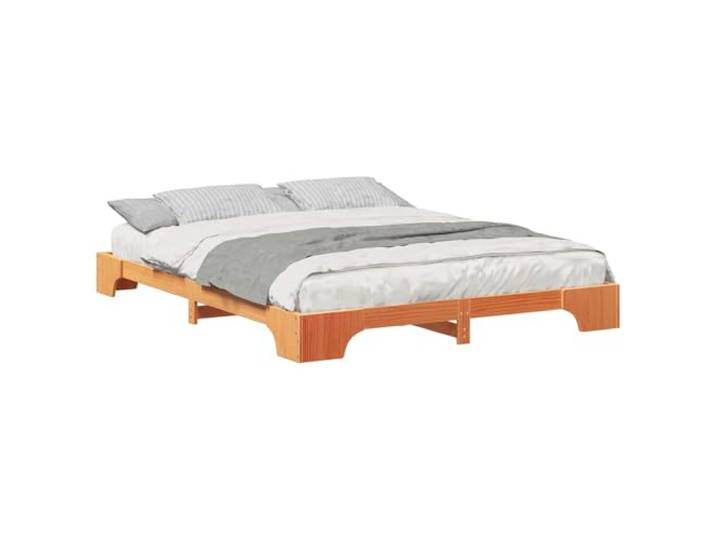 PUGYNBK Bettgestell Braun 160 x 210 cm Kiefer massiv Lattenrost, fester Stand, modernes Design, ohne Lattenrost, einfache Reinigung