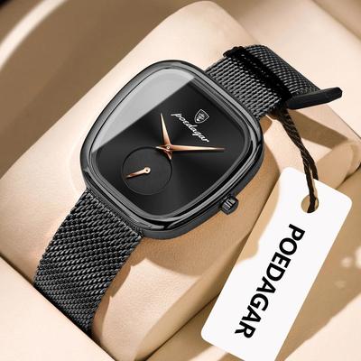 Uplift Essentials Stainless Steel Mesh Luxury Watch Modern Waterproof Quartz Wristwatch For Fashion Forward Women black Black