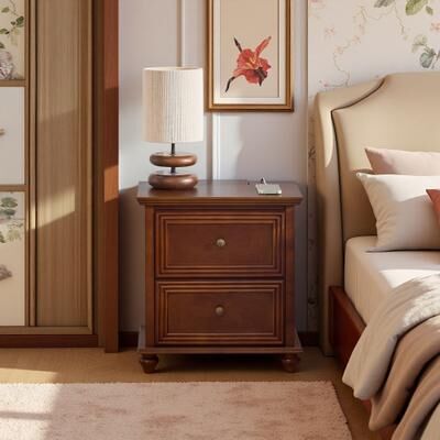 ZWYO HOSIMU "22.9"" Solid Wood+MDF Nightstand with Charging Station & Outlet Hole & 2 Drawers, Mid Century Modern End Table with Storage"