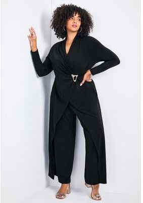 Plus Size Women's Glamour Wrap Front Jumpsuit by Avenue in Black (Size 30/32)