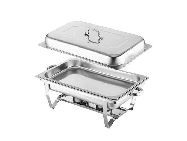 2er-Pack Chafing Dish Komplettset aus Edelstahl Speisenwärmer Catering-Chafer mit Deckel, Pfannen und Brennstoffhalter, Buffet-Speisewärmer