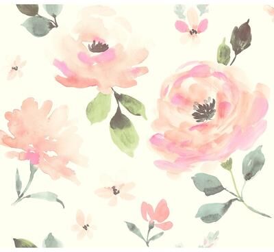 York Wallcoverings Watercolor Blooms Pinks & Oranges Wallpaper