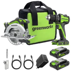 Greenworks POWERALL 24V Akkuschrauber + Kreissäge Set - 2x 2Ah Akkus