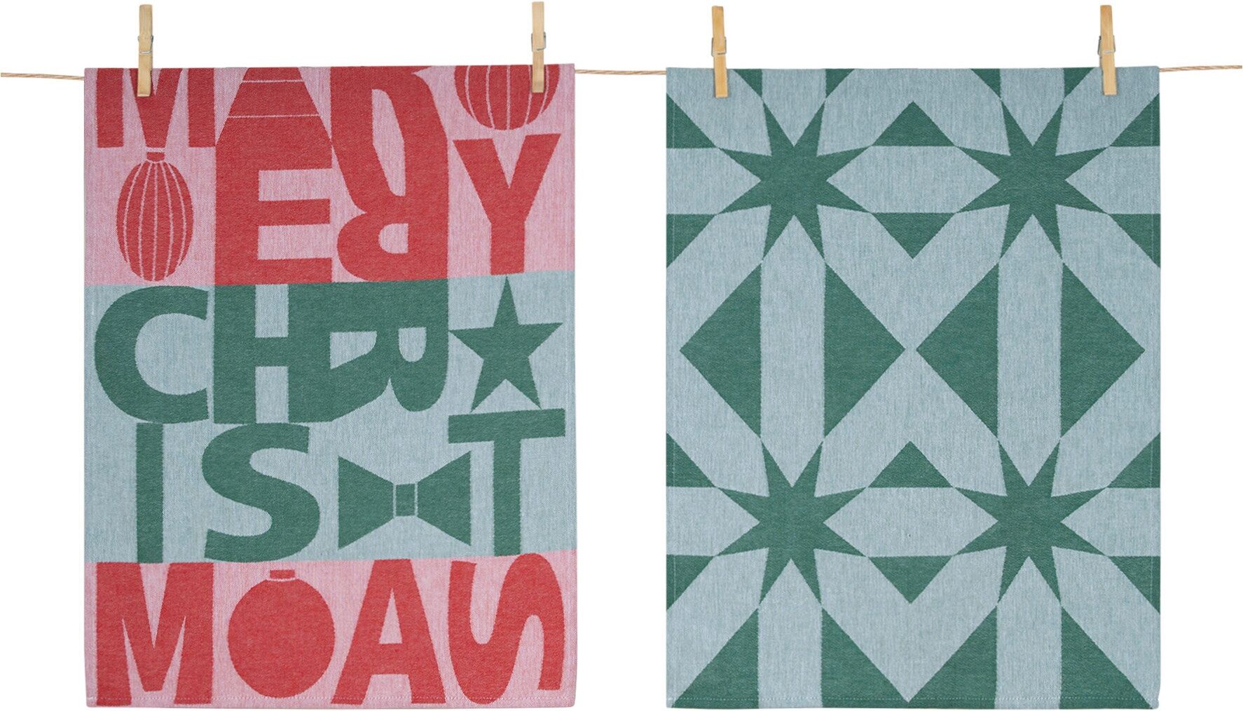 Geschirrtuch PAD "MERRY CHRIST", grün, rot, B:50cm L:70cm, Geschirrtücher, Geschirrtuch, Weihnachtlicher Schriftzug, ideal für festliche Tischdekorationen