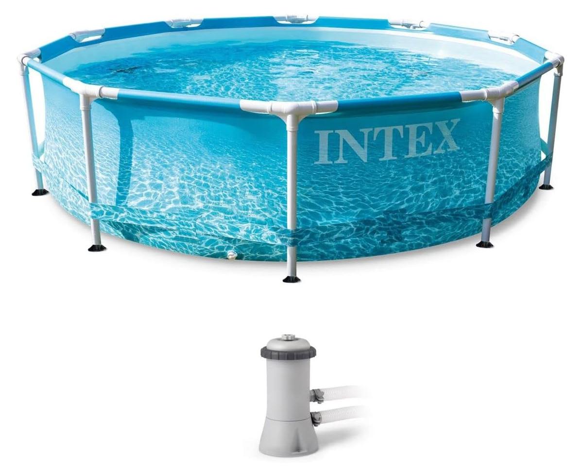 INTEX 28208GN - Frame Pool - Beachside (305x76cm) inkl. Filterpumpe Framepool Gartenpool Aufstellpool