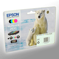 4 Epson Tinten C13T263640 Multipack KCMY 26XL