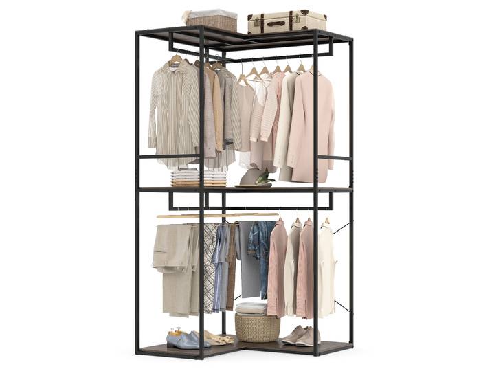 Portant A Vetement D'Angle Style Industriel\, Penderie Vetement Dressing Avec Étagères De Rangement Et Tringle\, Portique Vêtement\, 100 X 100 X 200 Cm