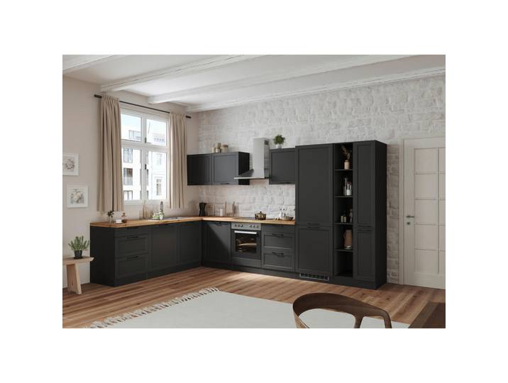 Held Eckküche, Grau, Eiche Wotan, 6 Schublade(n) Schubladen, seitenverkehrt montierbar, L-Form, nur wie online abgebildet bestellbar, 360x240 cm, Made in Germany, höhenverstellbare Füße, Küchen, Eckküchen, Eckküchen ohne Geräte