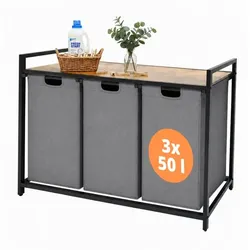 Relaxdays Wäschesammler 3 Fächer mit Ablage Braun,Grau,Schwarz