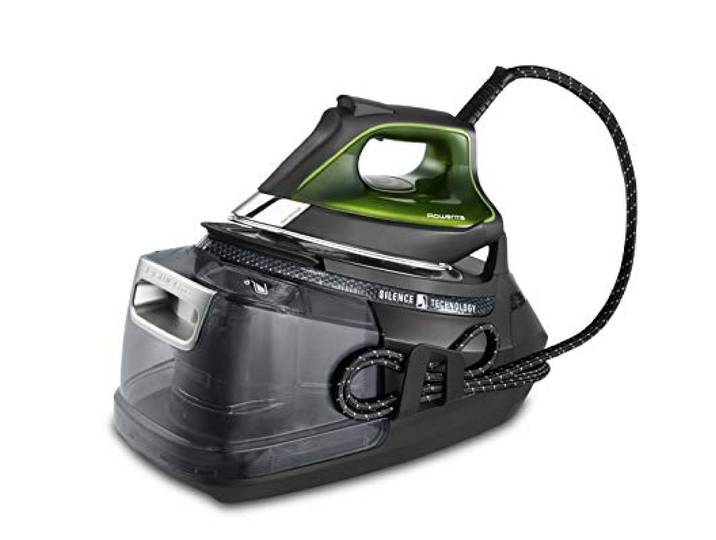 Rowenta - Silence Steam Pro Centrale Vapeur 1\,3L - 8 bars - Noir/Vert Semelle brevetée Microsteam 400 HD Laser - Steam iron haute pression pour repassage silencieux et rapide des textiles
