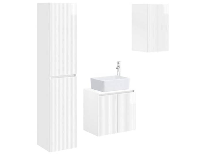 Heofavd Badezimmermöbel Set 3-teilig Wandschrank Hochglanz Weiß