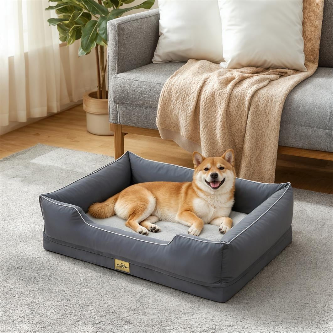 Bingopaw Hondenbed met verhoogde randen, waterdicht en wasbaar, grijs, B/D/H: 94,5 x 67 x 19,5 cm