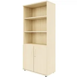 fm Büromöbel Kombischrank 5 OH 3 offene Fächer 2 Türen braun, 80x185.1x44.2 cm
