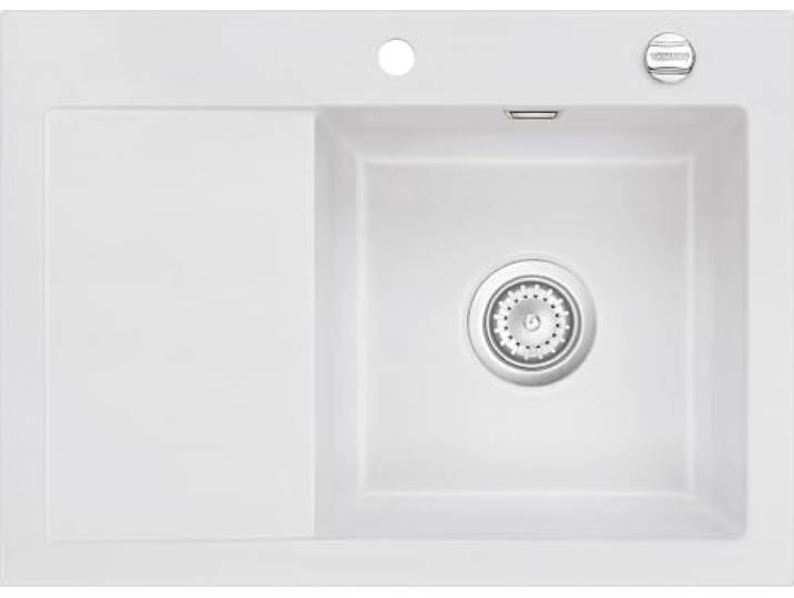 Flächenbündige Spüle MERA 70 F SATIN mit Becken rechts u. Excenterbedienung