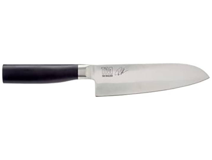 KAI Tim Mälzer Kamagata Santoku 16,5 cm Klingenlänge - rostfreier 4116 Edelstahl geschmiedet - 56 (±1) HRC - polierter POM Griff - japanisches Kochmesser Küchenmesser- Made in Japan