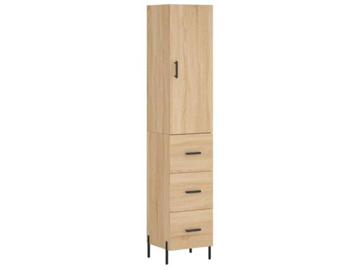 Highboard Sonoma-Eiche 34,5x34x180 cm Holzwerkstoff Schrank mit Tür, Metallfüße, viel Stauraum, Wohnzimmer, Flur, stehend, schmal
