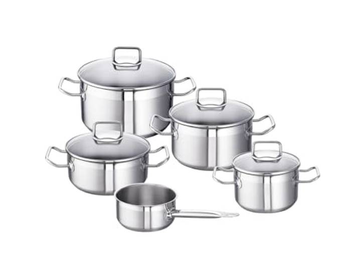 Schulte-Ufer Set1003 Meister Set Profi-Star, 5-teilig, Topfset Edelstahl, geeignet für Induktion, Silber