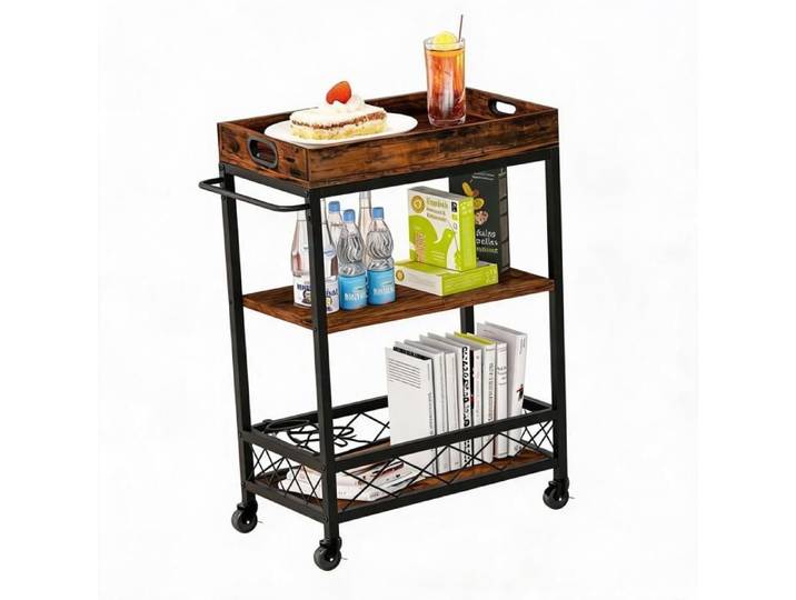 JoyGarden Chariot de service BBQ 3 niveaux sur roulettes desserte roulante avec plateau amovible et porte-bouteilles pour terrasse