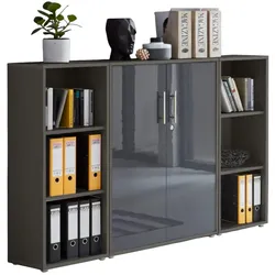 moebel-dich-auf Aktenschrank TABOR 2 in anthrazit / anthrazit Hochglanz, Schrankwand, Büroschrank, abschließbar, Metallgriffe