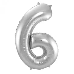 Folat XL Folienballon Zahl 6 in silber, 86 cm, 1 Stück, Helium Ballon (unbefüllt) - Luftballon