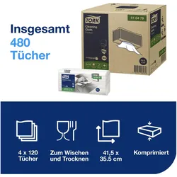 Tork Reinigungstücher W4l, 4 x 120 Tücher, Reinigungsutensil, Weiss
