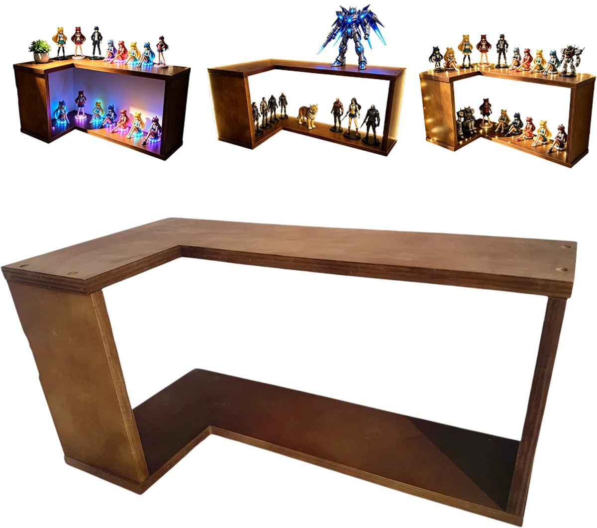 COOAU L-vormige houten hoekplanken wandrek voor slaapkamer, badkamer, keuken of woonkamer