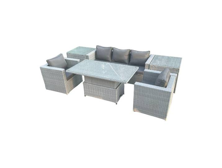 Fimous Gartenmöbel SET Polyrattan Helles Grau 6-teilige, Hellgrau, Metall, rechteckig, Gartenmöbel, Gartengarnituren, Gartenmöbel-Sets