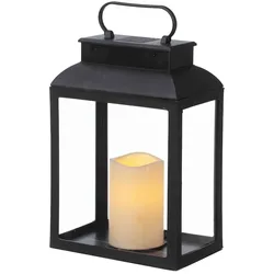 Deko Kunststoff Laterne mit LED Kerze - 24 cm Timer Batterie Betrieb
