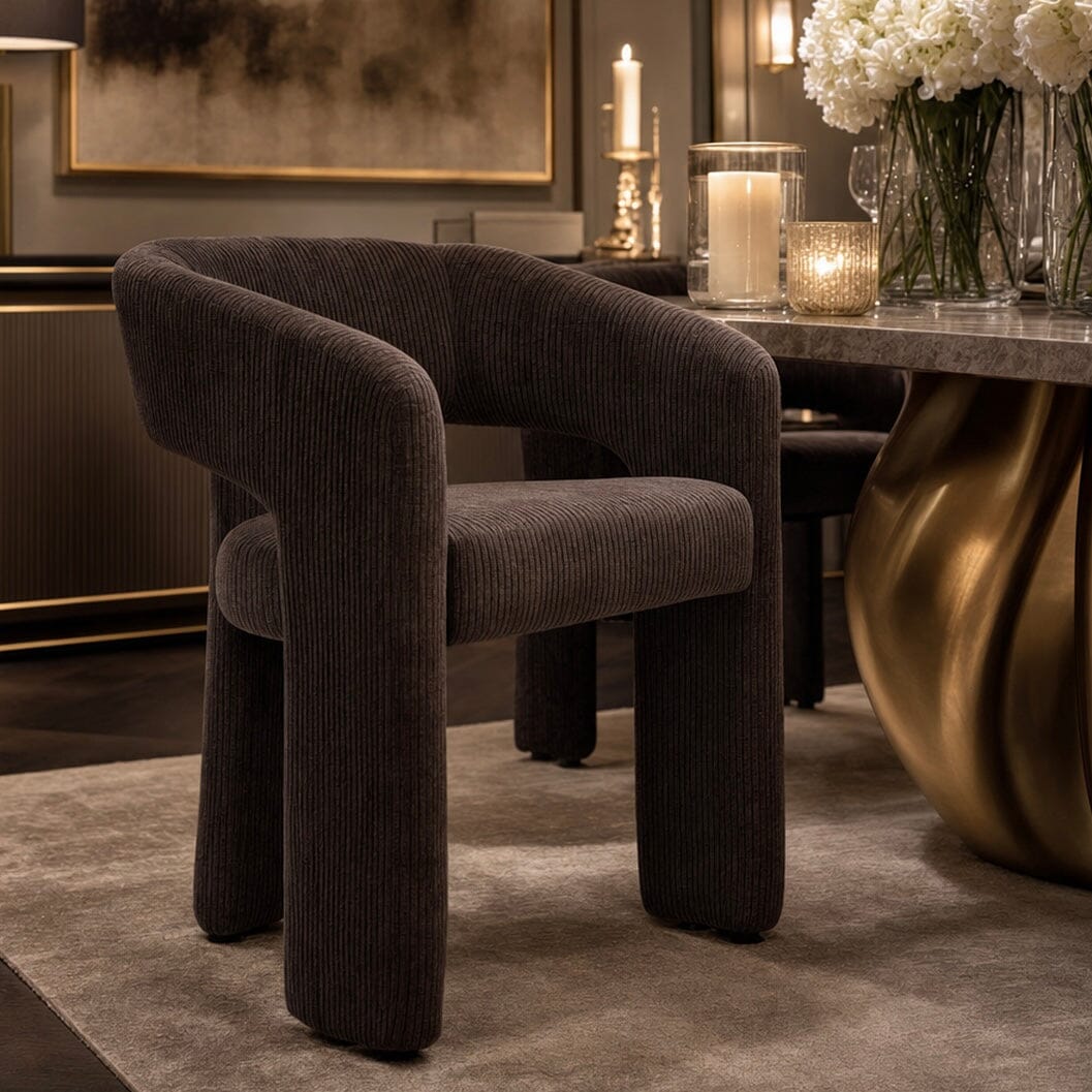 Winona Chocolate Brown Cord Rounded Back Dining Chair