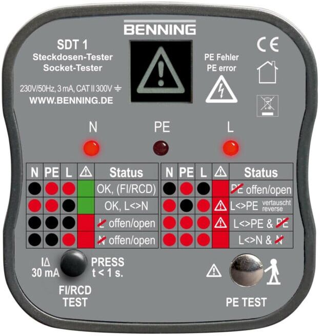 Testeur de multiprises SDT 1 pour contrôler prises courant sécurité BENNING (020053)