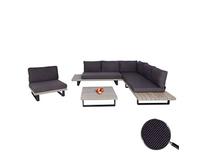 Mendler Garten-Garnitur mit Sessel HWC-H54 - grau, Polster dunkelgrau