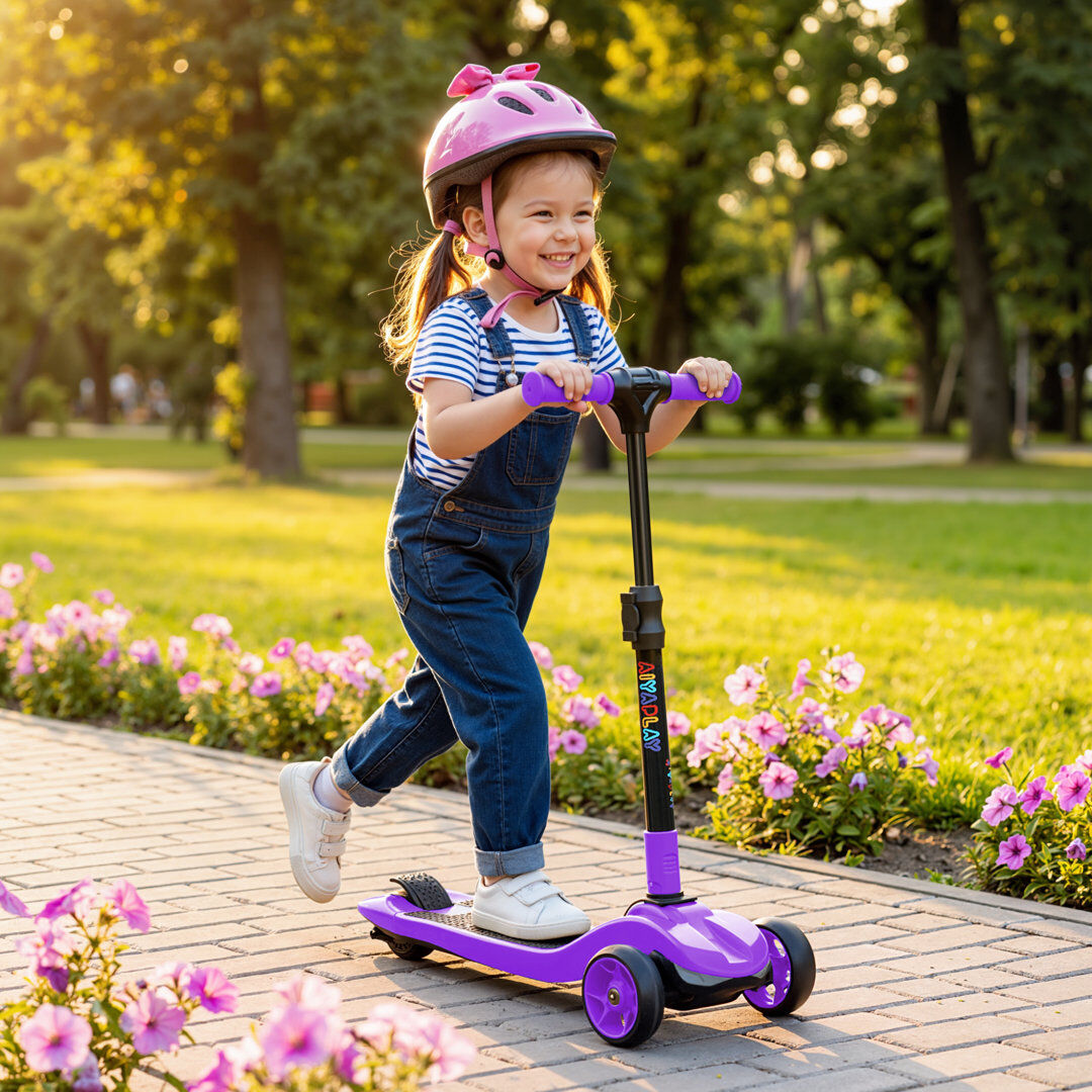 HOMCOM AIYAPLAY Electric Scooter for Kids, 3 Wheel Foldable Kids Scooter Purple
