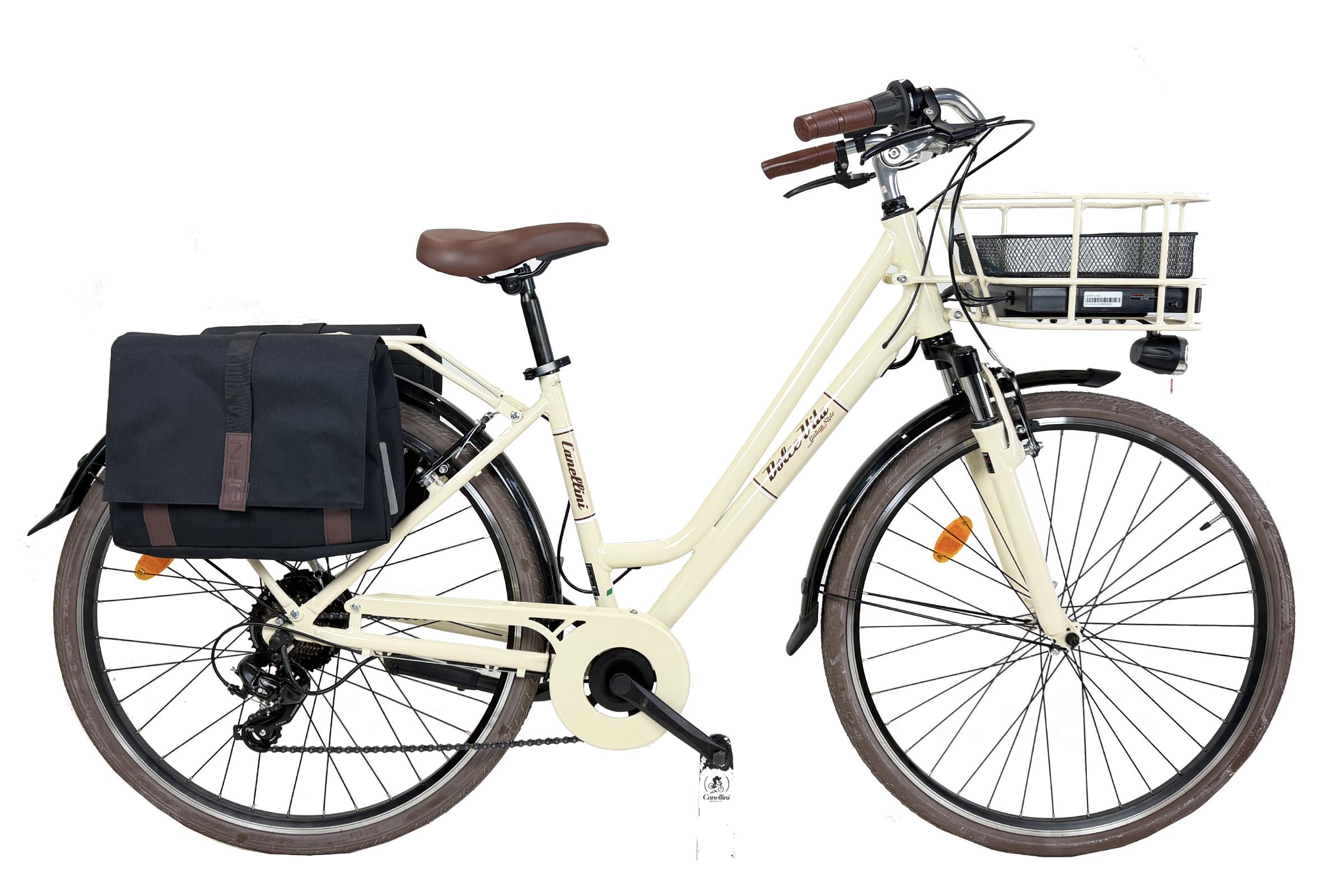 Elektro-Stadtfahrrad Dolce Vita by Canellini CITY 28" frau mit taschen - Creme