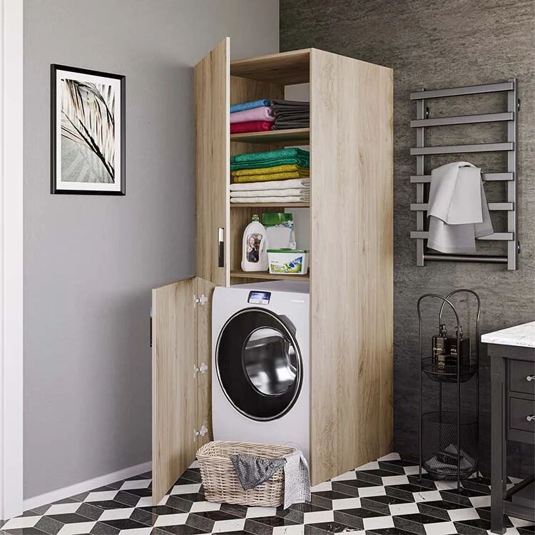 garneroarredamenti Mobile lavatrice 70x180h cm 2 ante e ripiani rovere Wash