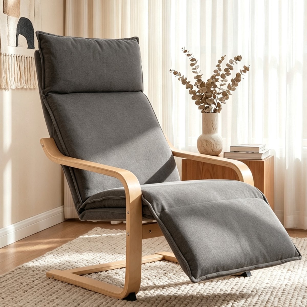 REDOM Loungefauteuil Schommelstoel met Voetensteun - Donker Grijs - Moderne Loungefauteuil voor Volwassenen